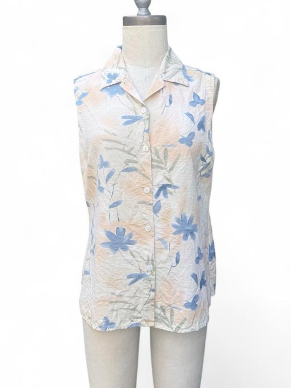 Vintage Lady Player 100% Silk Sleeveless Floral Blouse 90s camp watercolor sz M